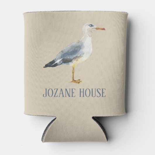 Watercolor Beach Seagull Personalized Blikjeskoeler (Voorkant)