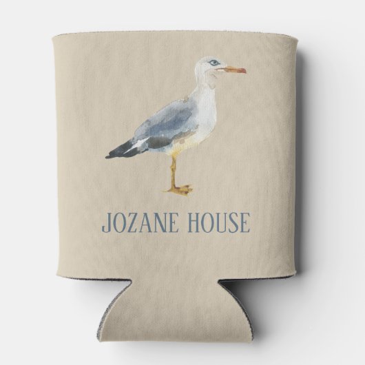 Watercolor Beach Seagull Personalized Blikjeskoeler (Achterkant)