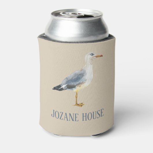 Watercolor Beach Seagull Personalized Blikjeskoeler (Blikje Achterkant)