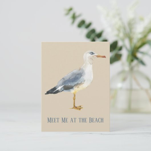 Watercolor Beach Seagull Personalized Briefkaart (Staand voorkant)