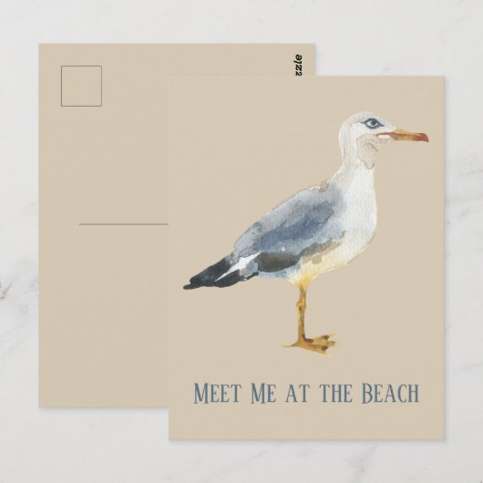 Watercolor Beach Seagull Personalized Briefkaart (Voorkant / Achterkant)