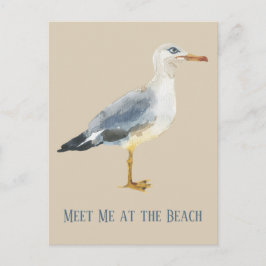 Watercolor Beach Seagull Personalized Briefkaart