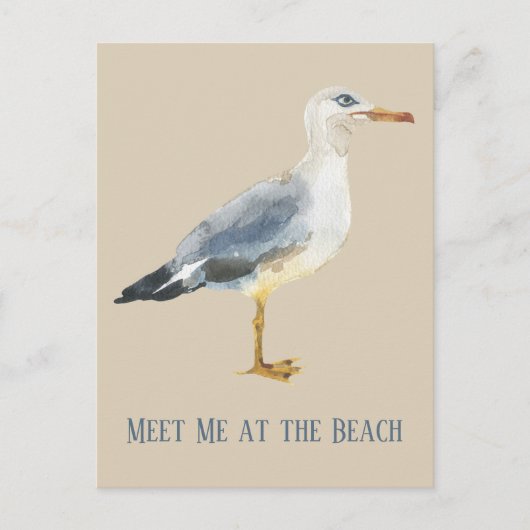 Watercolor Beach Seagull Personalized Briefkaart (Voorkant)