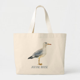 Watercolor Beach Seagull Personalized Grote Tote Bag