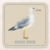Watercolor Beach Seagull Personalized Kartonnen Onderzetters (Voorkant)