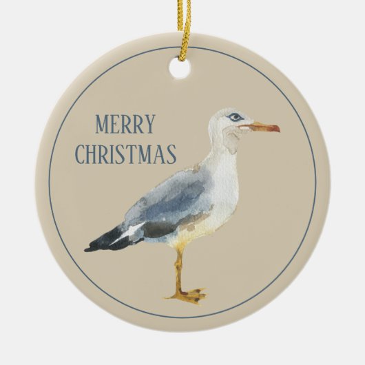 Watercolor Beach Seagull Personalized Keramisch Ornament (Voorkant)
