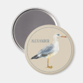 Watercolor Beach Seagull Personalized Magneet (Voorkant / Achterkant)