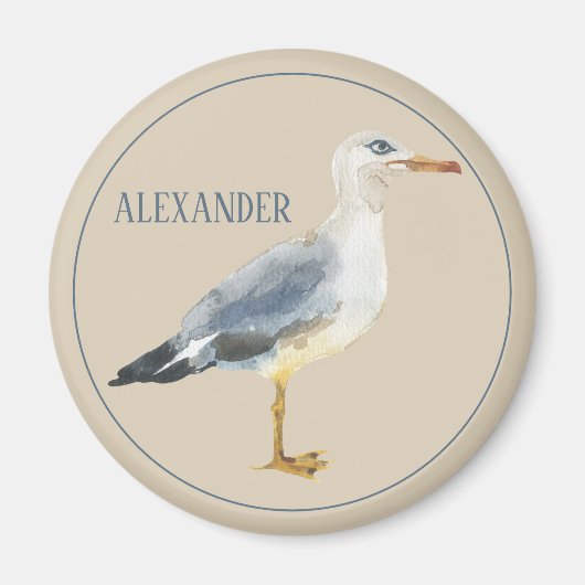 Watercolor Beach Seagull Personalized Magneet (Voorkant)