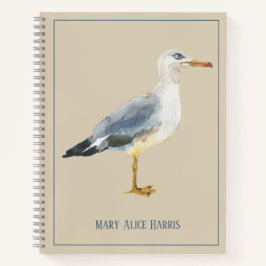 Watercolor Beach Seagull Personalized Notitieboek