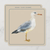 Watercolor Beach Seagull Personalized Notitiekaartje (Voorkant / Achterkant)