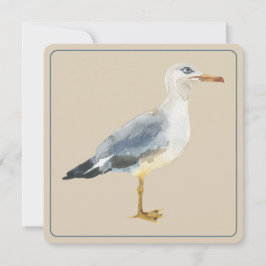 Watercolor Beach Seagull Personalized Notitiekaartje