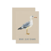 Watercolor Beach Seagull Personalized Notitiekaartje (Voorkant / Achterkant in situ)