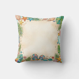 Watercolor Beach Seashells Sand Border Pillow Kussen
