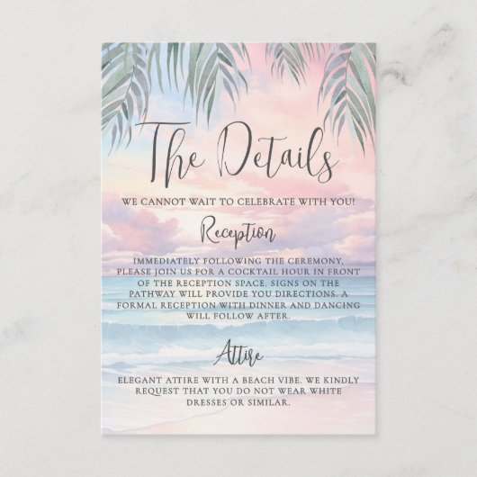Watercolor Beach Wedding Details Informatiekaartje (Voorkant)