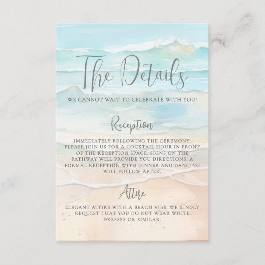 Watercolor Beach Wedding Details Informatiekaartje (Voorkant)