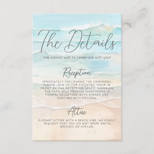 Watercolor Beach Wedding Details Informatiekaartje (Voorkant)
