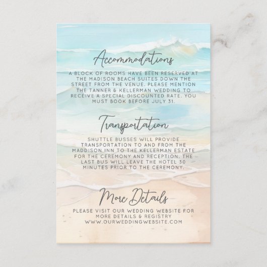 Watercolor Beach Wedding Details Informatiekaartje (Achterkant)