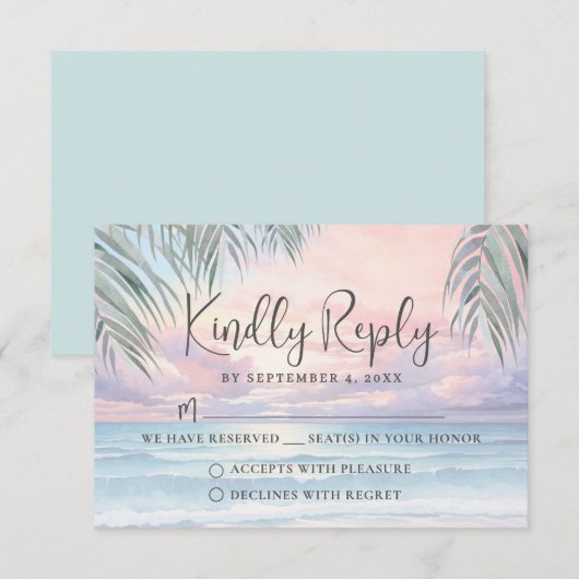 Watercolor Beach Wedding RSVP Reply Card (Voorkant / Achterkant)