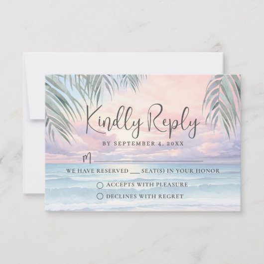 Watercolor Beach Wedding RSVP Reply Card Kaartje (Voorkant)