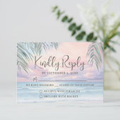 Watercolor Beach Wedding RSVP Reply Card Kaartje (Staand voorkant)