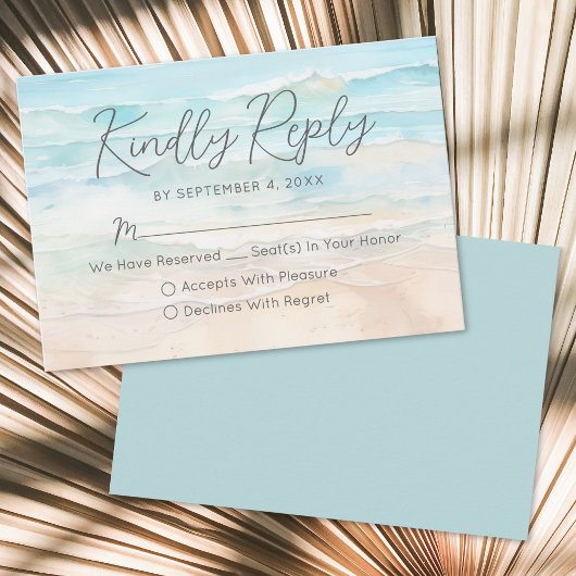 Watercolor Beach Wedding RSVP Reply Card Kaartje