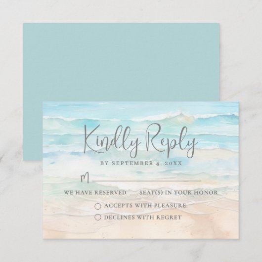 Watercolor Beach Wedding RSVP Reply Card Kaartje (Voorkant / Achterkant)