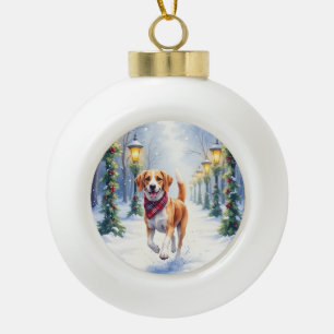 Watercolor Beagle Besneeuwd Park Kerst Vakantie Keramische Bal Ornament