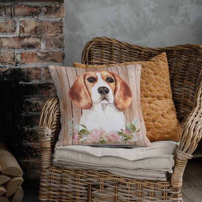 Watercolor Beagle & Bloemen Worpkussen Kussen (Creator heeft geüpload)