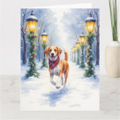 Watercolor Beagle Sneeuwpark Kerstvakantie Kaart (Voorkant)