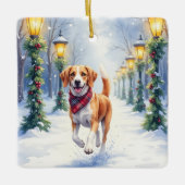 Watercolor Beagle Snowy Park Christmas Holiday Keramisch Ornament (Voorkant)