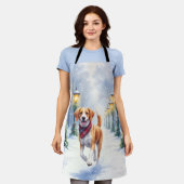 Watercolor Beagle Snowy Park Christmas Holiday Schort (Gedragen)