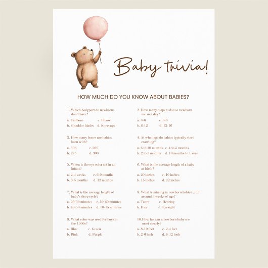 Watercolor Bear Baby Trivia Game  Flyer