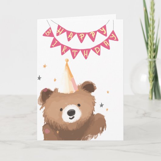 Watercolor Bear Birthday Greeting Kaart (Voorkant)