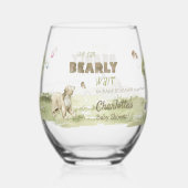 Watercolor Bear Cub Bearly Wait Welcome Wijnglas Zonder Voet (Achterkant)