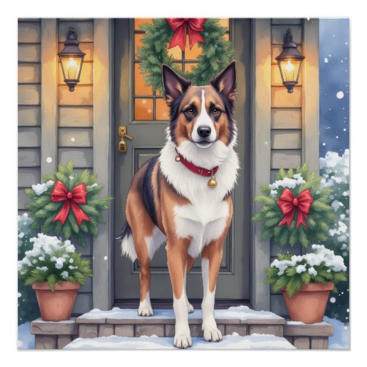 Watercolor Beauceron Rustic Porch Christmas Perfect Poster (Voorkant)