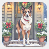 Watercolor Beauceron Rustic Porch Christmas Vierkante Sticker (Voorkant)