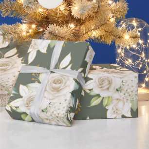 Watercolor Beautiful White Roses Garden Flower  Cadeaupapier