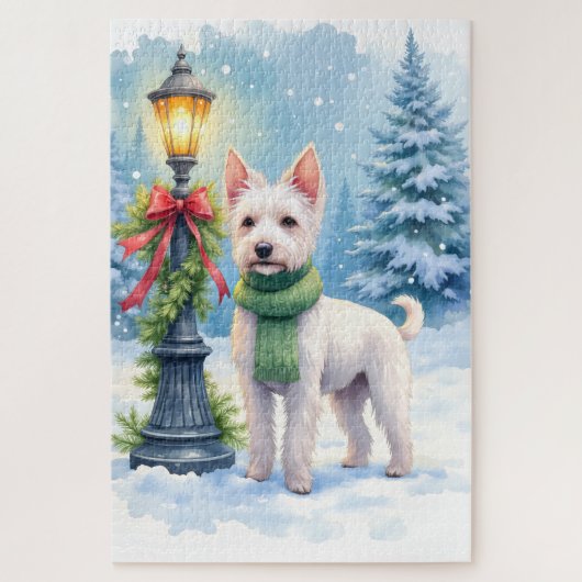 Watercolor Bedlington Terrier Lamppost Christmas Legpuzzel (Verticaal)