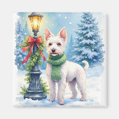 Watercolor Bedlington Terrier Lamppost Christmas Magneet (Voorkant)