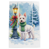 Watercolor Bedlington Terrier Lamppost Christmas Medium Cadeauzakje (Achterkant)