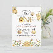 Watercolor Bee First Birthday Invitation Kaart (Staand voorkant)