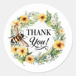 Watercolor Bee Floral Small Business Thank You Ronde Sticker