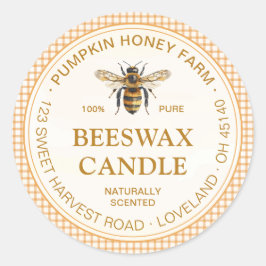 Watercolor Bee Orange Plaid Border Beeswax Product Ronde Sticker