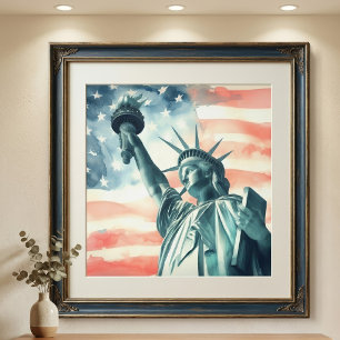 Watercolor beeld van de Vrijheidsbeeld met Amerika Foto Afdruk