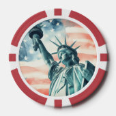 Watercolor beeld van de Vrijheidsbeeld met Amerika Poker Chips (Voorkant)
