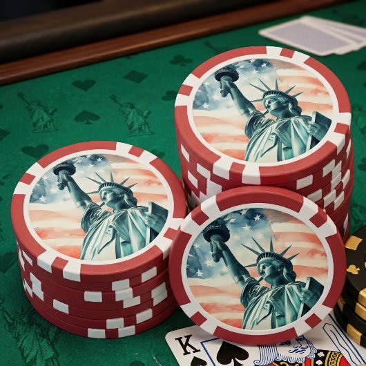 Watercolor beeld van de Vrijheidsbeeld met Amerika Poker Chips