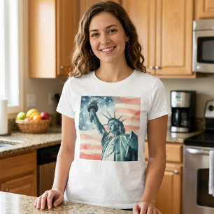 Watercolor beeld van de Vrijheidsbeeld met Amerika T-shirt