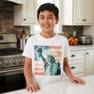 Watercolor beeld van de Vrijheidsbeeld met Amerika T-shirt