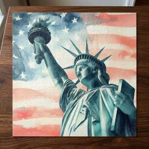 Watercolor beeld van de Vrijheidsstatue met Amerik Legpuzzel