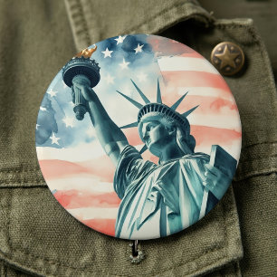 Watercolor beeld van de Vrijheidsstatue met Amerik Ronde Button 6,0 Cm